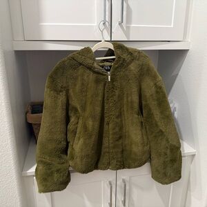 Zara Olive Green Faux Fur Jacket